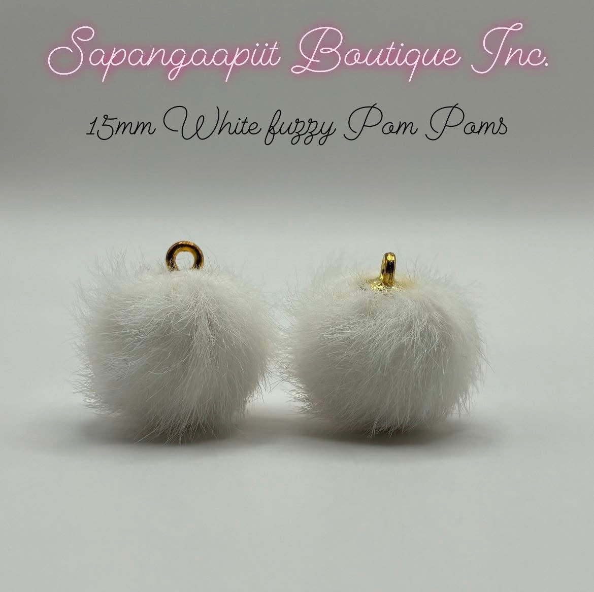 15mm White Fuzzy Pom Pom