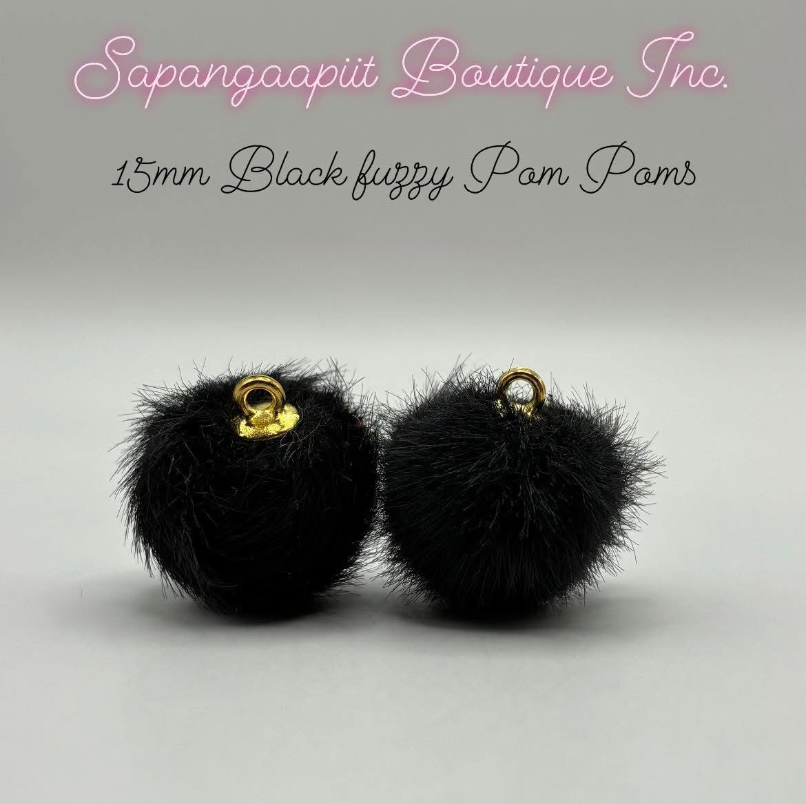 15mm Black Fuzzy Pom Poms