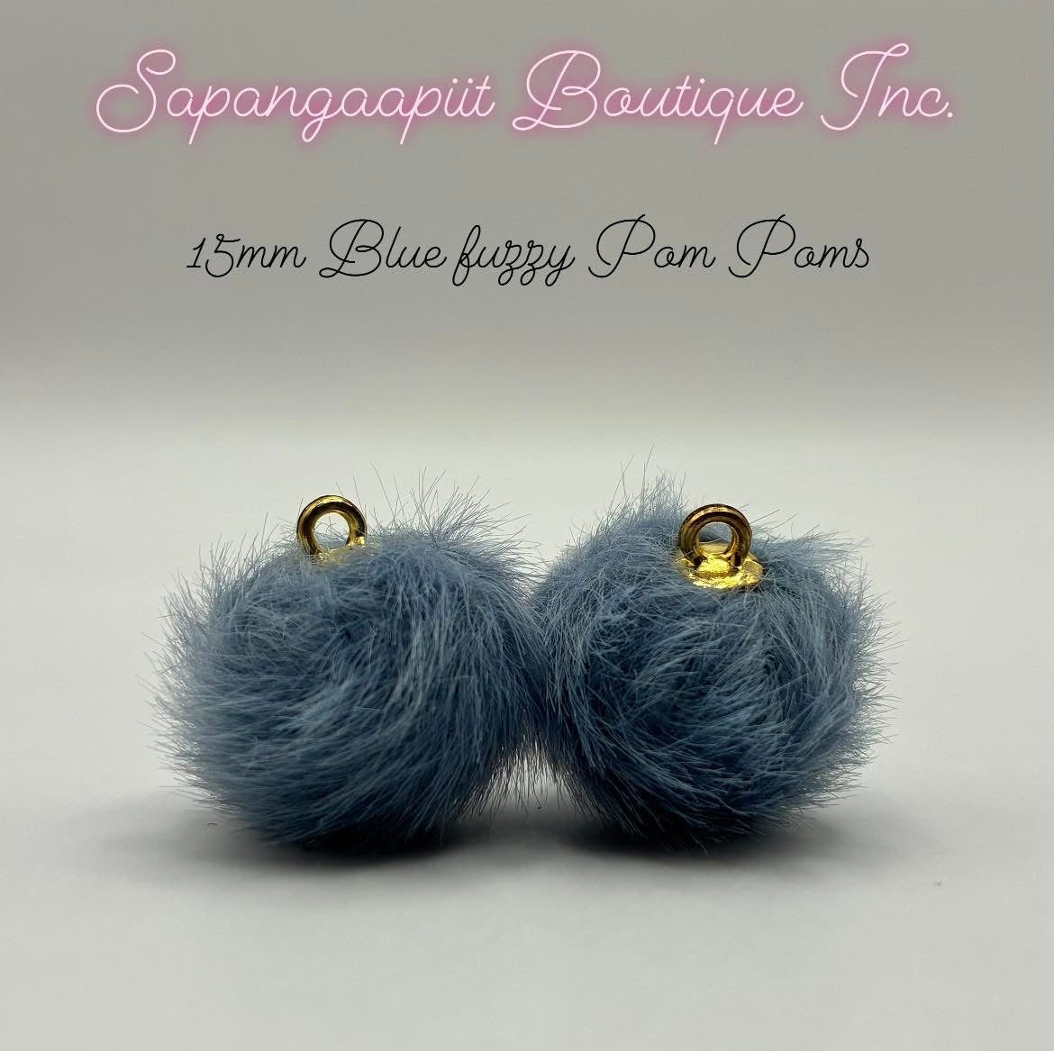 15mm Blue Fuzzy Pom Poms