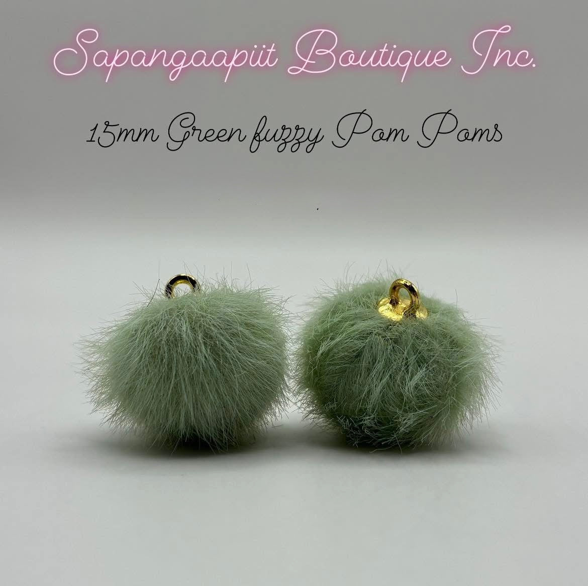 15mm Green Fuzzy Pom Poms