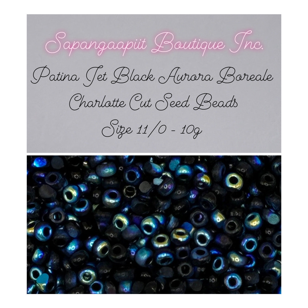 Patina Jet Black Aurora Boreale - Charlotte True Cut Beads - Size 11/0