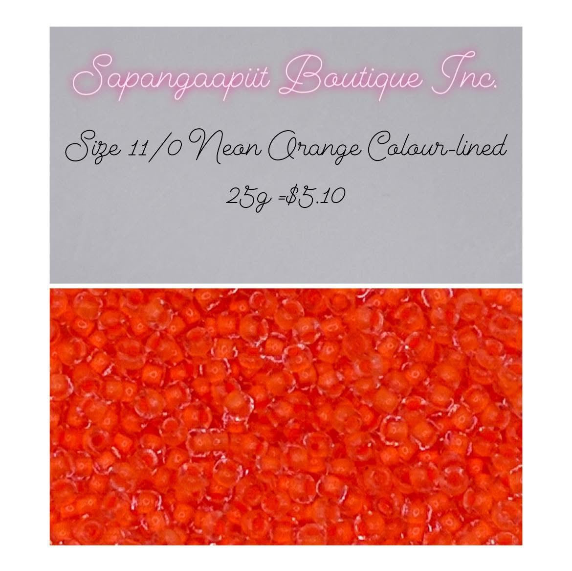 Neon Orange Colour-Lined - Round Seed Beads - Size 11/0