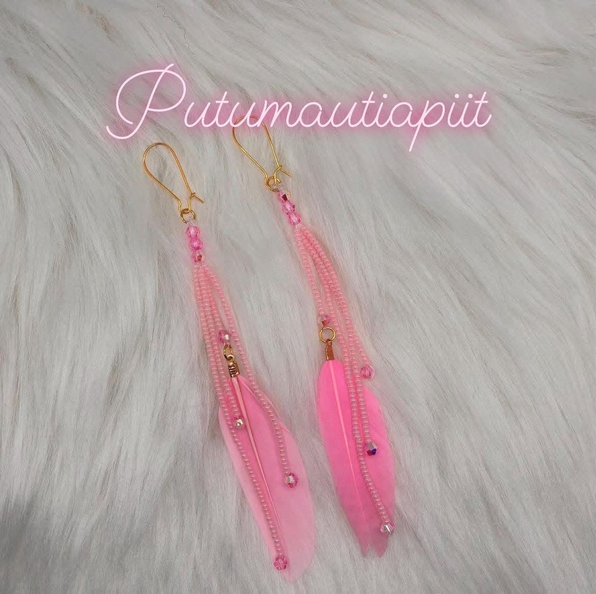 Beaded Feather Earrings with regular kidney hooks