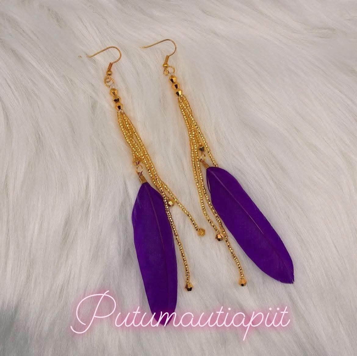 Beaded Feather Earrings with regular hooks