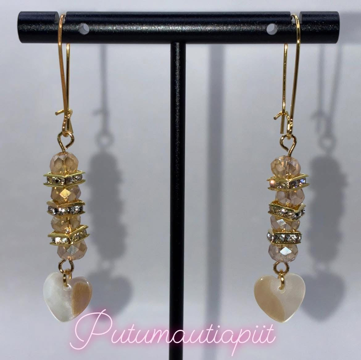 Beaded Heart dangle earrings with regular kidney hooks