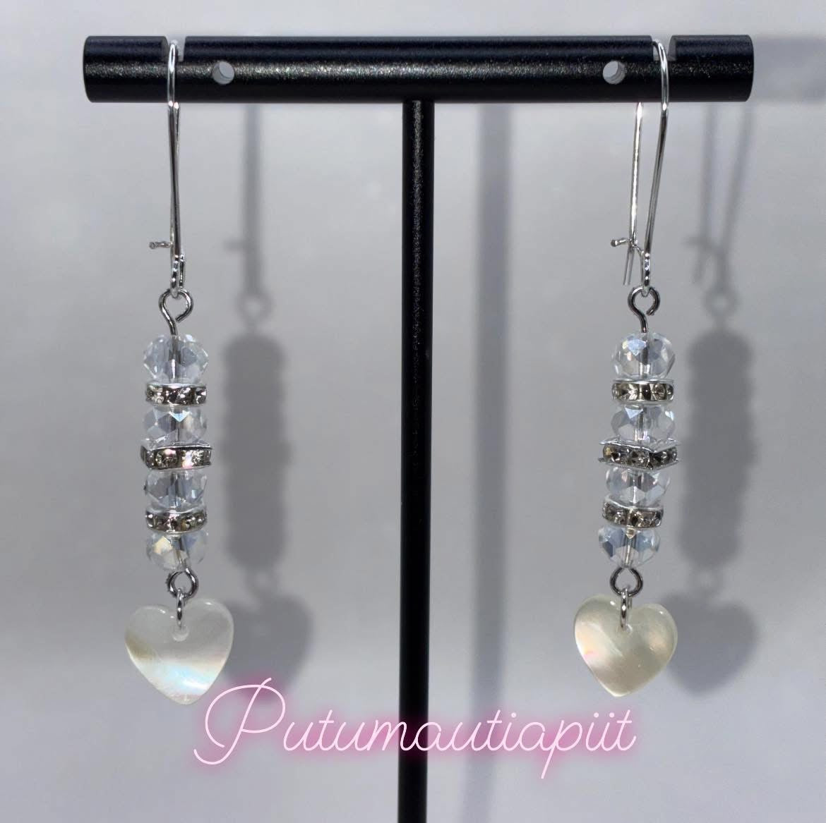 Beaded Heart dangle earrings with regular kidney hooks