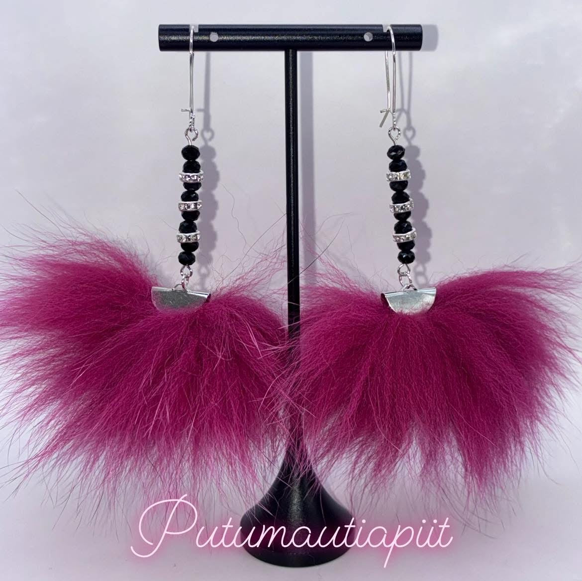 Beaded fox fur earrings