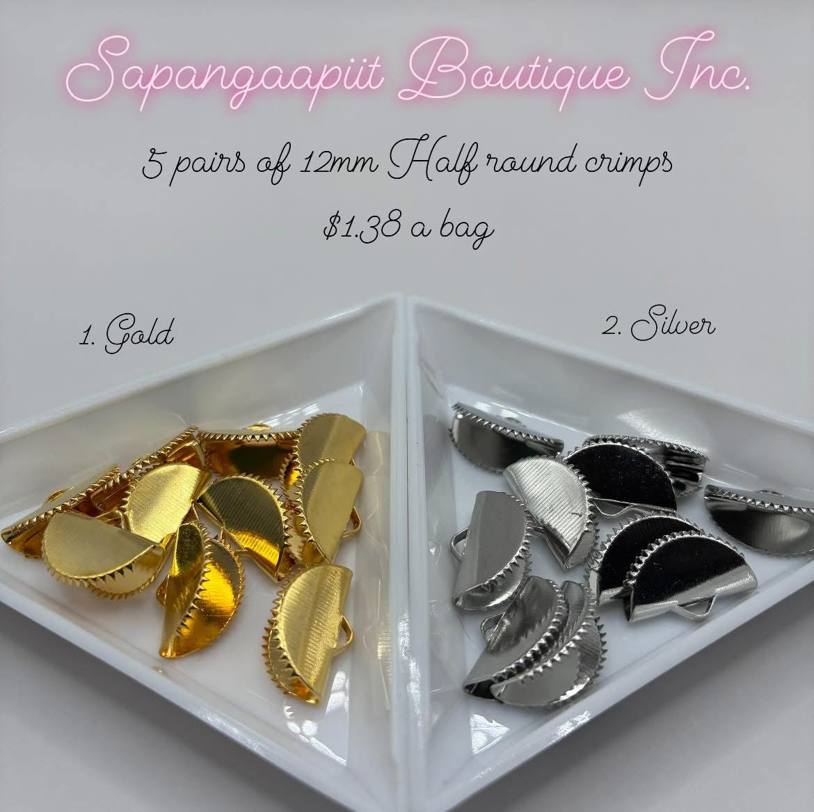 5 pairs of 12mm Half round crimps